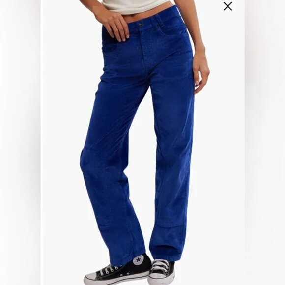 NEW FREE PEOPLE RiskTaker Corduroy Straight Leg Pants in Blue for women 1125 5m - Picture 4 of 7
